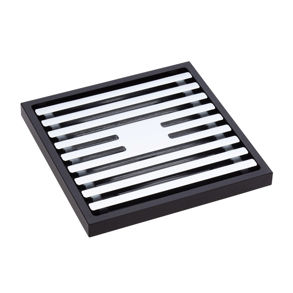 FLOOR WASTE 100mm Square Slim Grate 88mm outlet Mixed Matte Black/Chrome