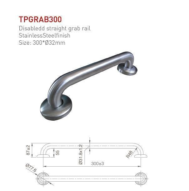 MOBI DISABLED STRAIGHT GRAB RAIL S/S FINISH 30CM LONG