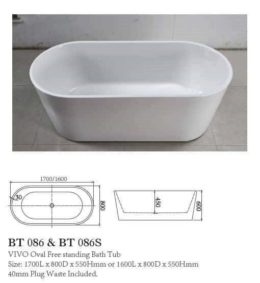 VIVO 1700mm Free Standing Bath