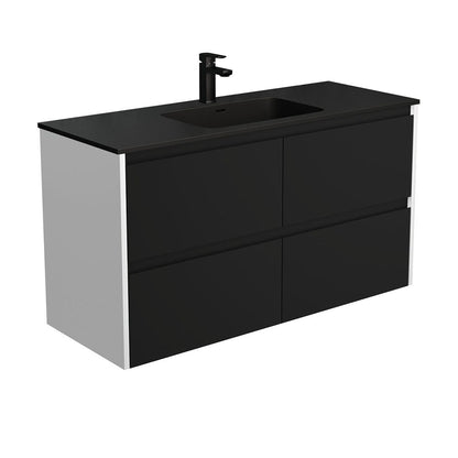 MONTANA AMATO 1200 Matte Black Vanity with Matte White Panels Wall Hung 1TH