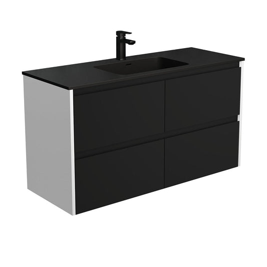 MONTANA AMATO 1200 Matte Black Vanity with Matte White Panels Wall Hung 1TH