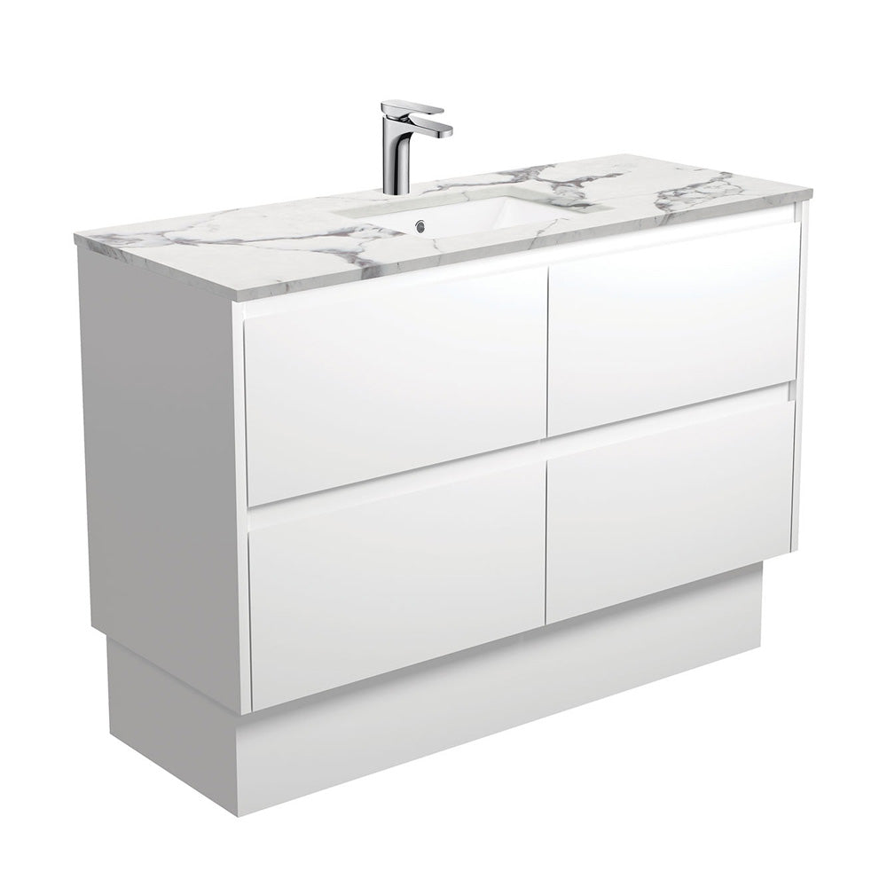 SARAH CALACATTA MARBLE AMATO 1200 Satin White Vanity On Kick 1TH