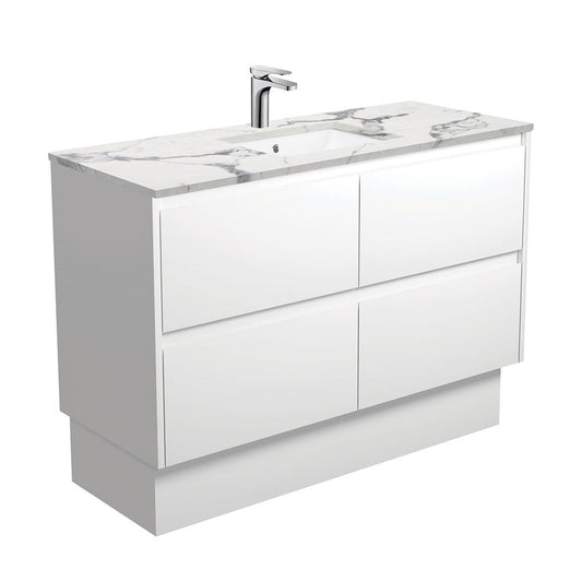 SARAH CALACATTA MARBLE AMATO 1200 Satin White Vanity On Kick 1TH