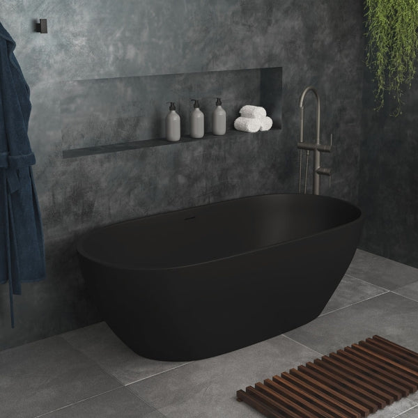 Luciana Cast Stone Solid Surface Bath, Matte Black, 1500mm
