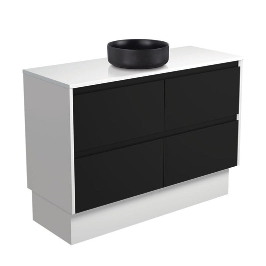 REBA Black CRYSTAL AMATO 1200 Matte Black Vanity Matte White Panels On Kick NTH