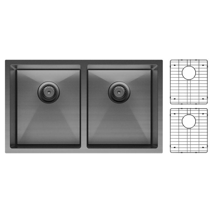 HANA Double Bowl Sink 27L-27L Carbon Metal Inc Sink Protect Top/Undermount 760x450x200mm