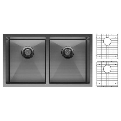 HANA Double Bowl Sink 27L-27L Carbon Metal Inc Sink Protect Top/Undermount 760x450x200mm