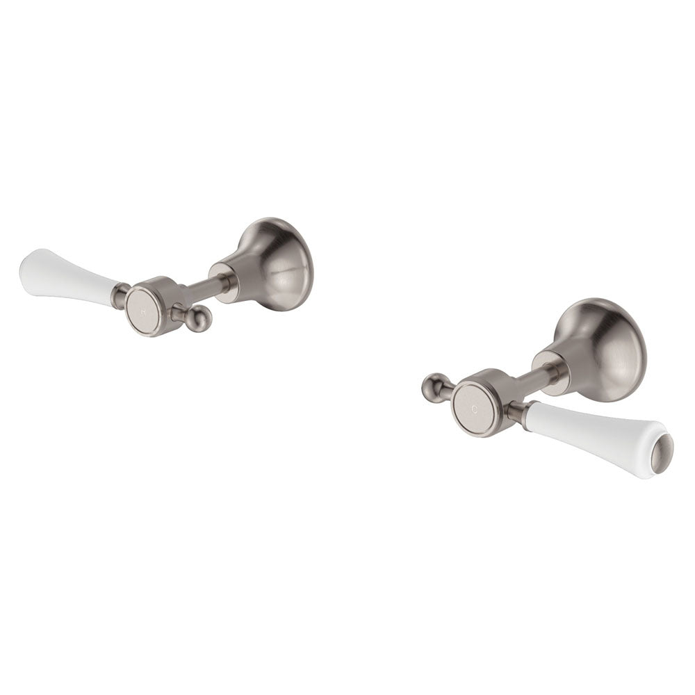 LILLIAN Lever Wall Top Assembly Brushed Nickel White Handle