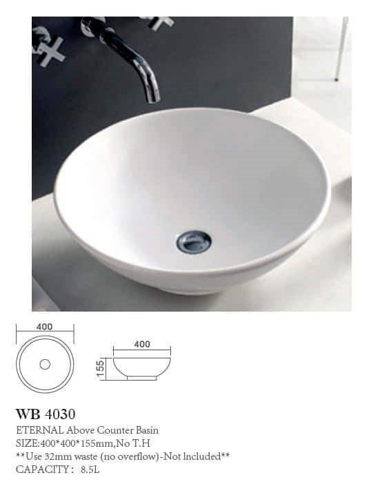 ETERNAL Above Counter Basin in Gloss White Finish