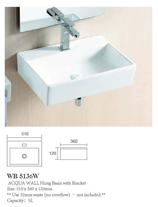 ACQUA Wall Hung Basin with Brackets