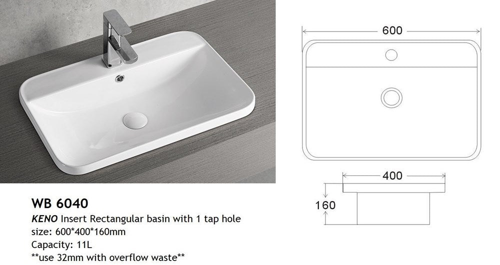 VENICE 600 Half Insert Basin