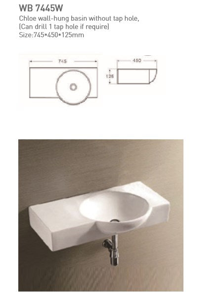 CHLOE Wall Hung Basin - RH Tap Hole Only