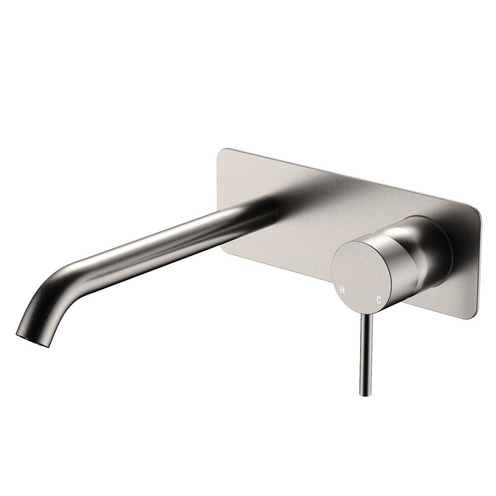 KAYA Basin/Bath Wall Mixer 200mm Outlet Set Brushed Nickel Soft SquarePlate
