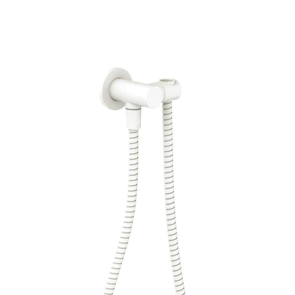 Universal Hand Shower Bracket & Hose, Round Plate, Matte White