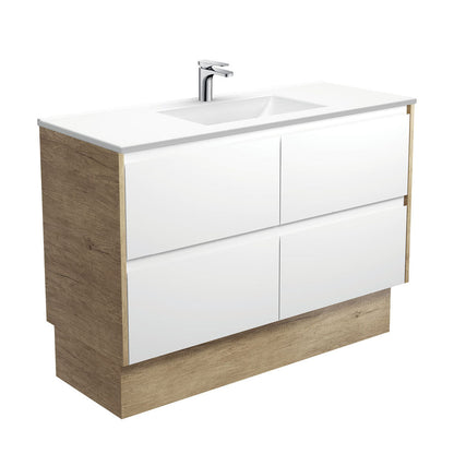 Vanessa Amato 1200 Satin White Vanity On Kick, Scandi Oak Panels