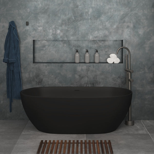 Luciana Cast Stone Solid Surface Bath, Matte Black, 1500mm