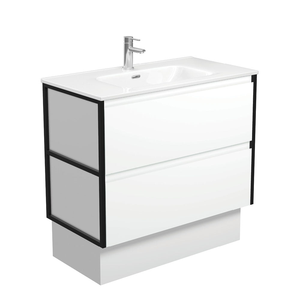 JOLI AMATO 900 Matte White Vanity with Matte Black Frames and Kick 1TH