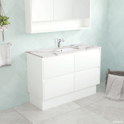 SARAH CALACATTA MARBLE AMATO 1200 Satin White Vanity On Kick 1TH