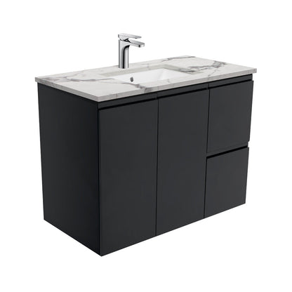 Sarah Calacatta Marble Undermount 900 Fingerpull Satin Black Wall-Hung Vanity