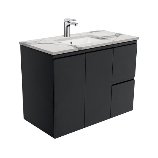 Sarah Calacatta Marble Undermount 900 Fingerpull Satin Black Wall-Hung Vanity