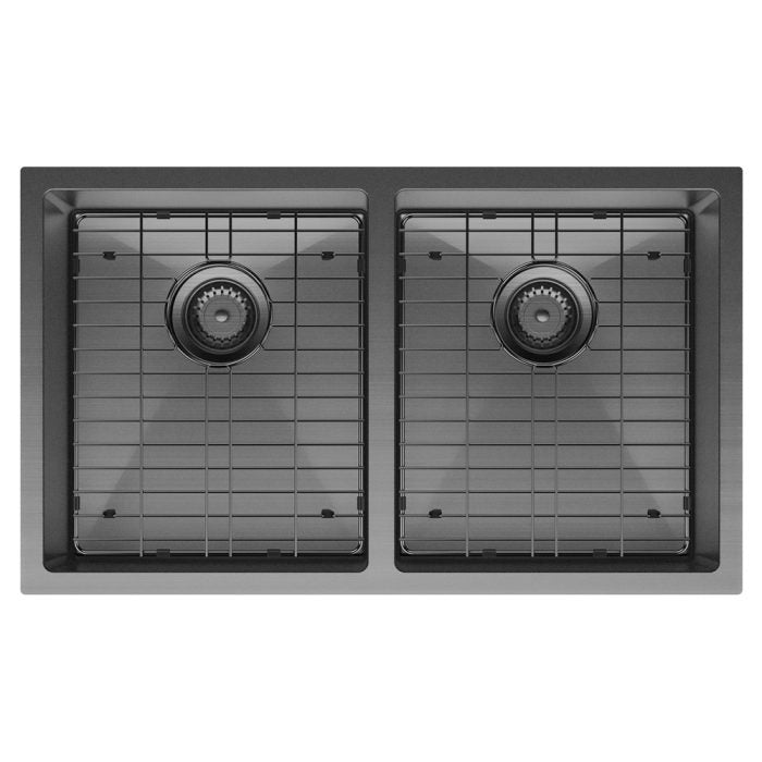 HANA Double Bowl Sink 27L-27L Carbon Metal Inc Sink Protect Top/Undermount 760x450x200mm