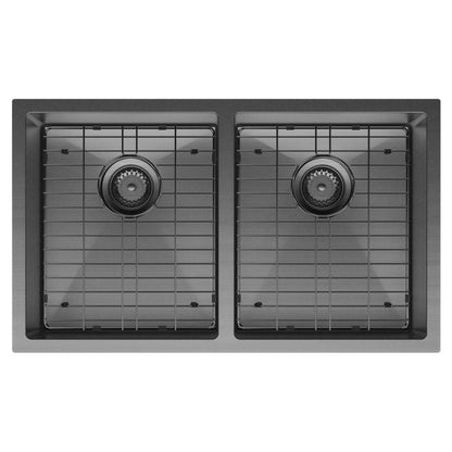 HANA Double Bowl Sink 27L-27L Carbon Metal Inc Sink Protect Top/Undermount 760x450x200mm