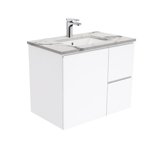 Sarah Calacatta Marble Undermount 750 Fingerpull Gloss White Wall-Hung Vanity