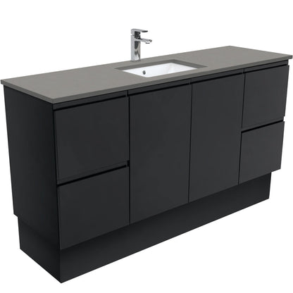 SARAH DOVE GREY 1500 Fingerpull Matte Black Cab on Kick Single Bowl 1TH
