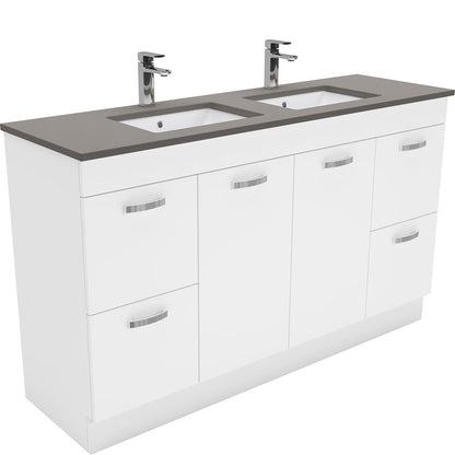 Sarah Dove Grey Undermount Double Bowl 1500 UniCab Vanity on Kick