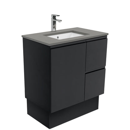 Sarah Dove Grey Undermount 750 Fingerpull Satin Black Vanity on Kick
