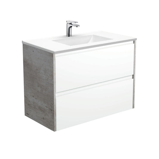 VANESSA AMATO 900 Matte White Vanity with INDUSTRIAL Panels Wall Hung 1TH