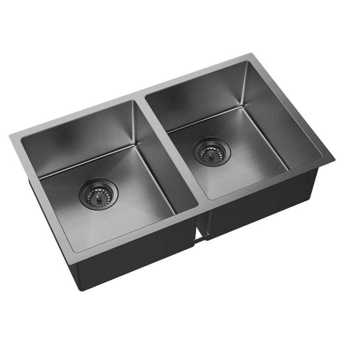 HANA Double Bowl Sink 27L-27L Carbon Metal Inc Sink Protect Top/Undermount 760x450x200mm