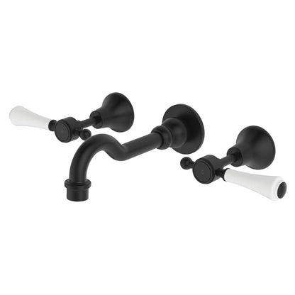 LILLIAN Lever Shepherds Crook Bath Set Matte Black White Handle