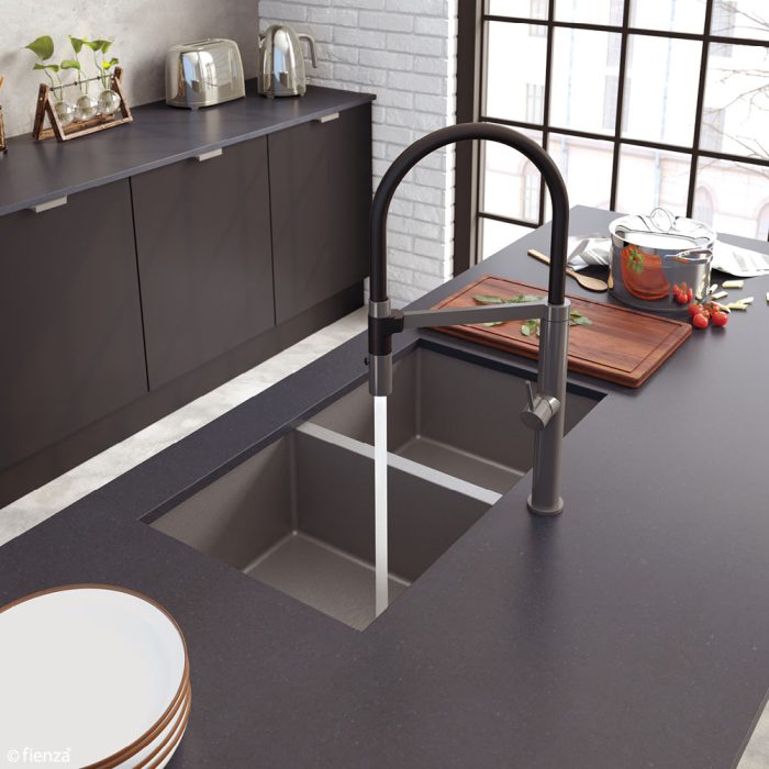 HANA Double Bowl Sink 27L-27L Carbon Metal Inc Sink Protect Top/Undermount 760x450x200mm
