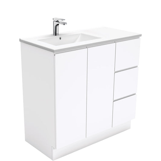 DOLCE 900 Left Offset Basin FINGERPULL Gloss White Vanity on Kick 1TH