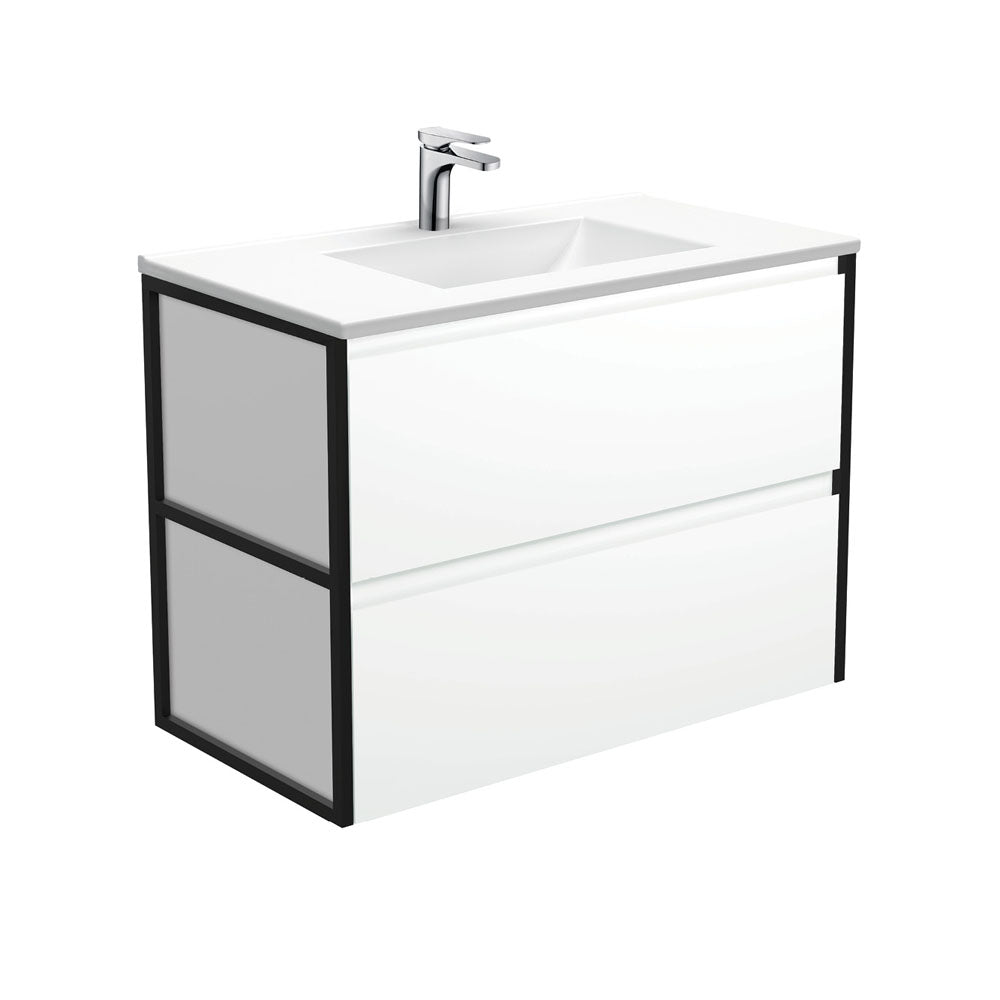 VANESSA AMATO 900 Matte White Vanity with Matte Black Frames Wall Hung 1TH