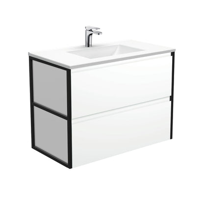 VANESSA AMATO 900 Matte White Vanity with Matte Black Frames Wall Hung 1TH
