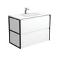 VANESSA AMATO 900 Matte White Vanity with Matte Black Frames Wall Hung 1TH