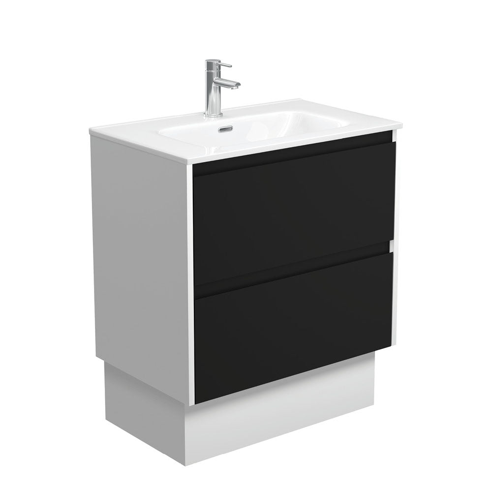 JOLI AMATO 750 Matte Black Vanity with Matte White Panels and Kick 1TH