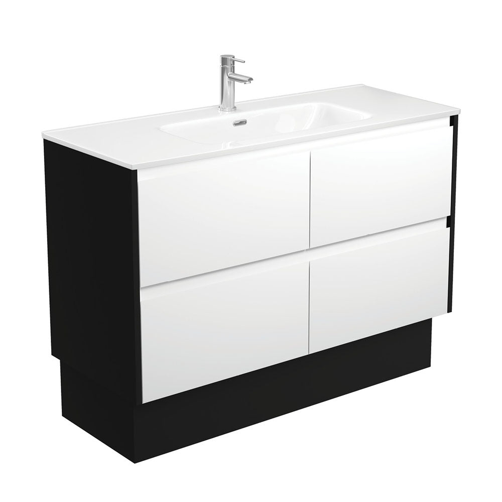 JOLI AMATO 1200 Matte White Vanity with Matte Black Panels and Kick 1TH