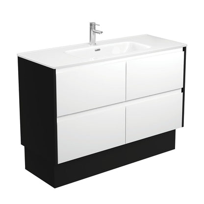 JOLI AMATO 1200 Matte White Vanity with Matte Black Panels and Kick 1TH