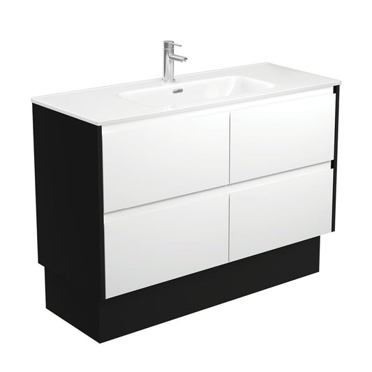 JOLI AMATO 1200 Matte White Vanity with Matte Black Panels and Kick 1TH