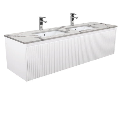 Sarah Calacatta Marble Undermount Double Bowl 1500 Alina Satin White Wall-Hung Vanity
