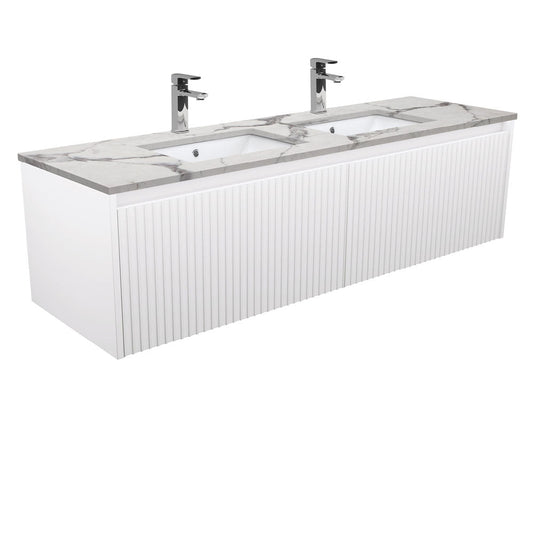 Sarah Calacatta Marble Undermount Double Bowl 1500 Alina Satin White Wall-Hung Vanity