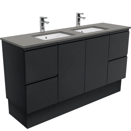 Sarah Dove Grey Undermount Double Bowl 1500 Fingerpull Satin Black Vanity on Kick