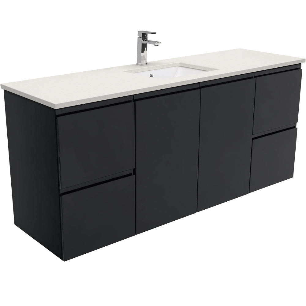 SARAH ROMAN SAND 1500 Fingerpull Matte Black Wall Hung Cab Single Bowl 1TH