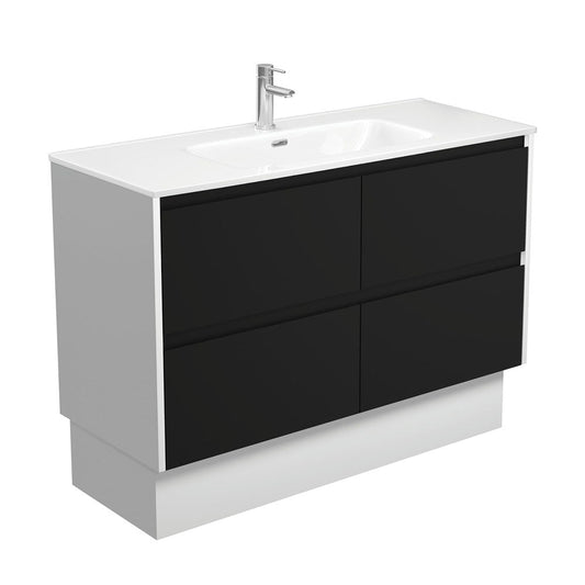 JOLI AMATO 1200 Matte Black Vanity with Matte White Panels and Kick 1TH