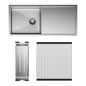 HANA Sgle Bowl Sink 36L w/Side Drainer Inc SS Colander Roller Top/Undermount 990x450x200mm