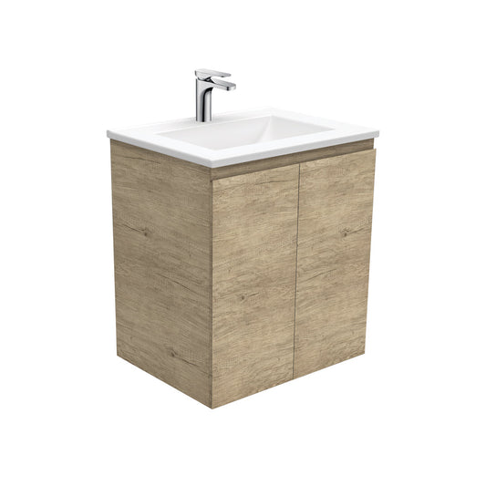 VANESSA Poly Marble 600 EDGE SCANDI OAK Wall Hung Vanity 1TH
