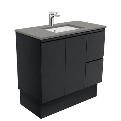 Sarah Dove Grey Undermount 900 Fingerpull Satin Black Vanity on Kick